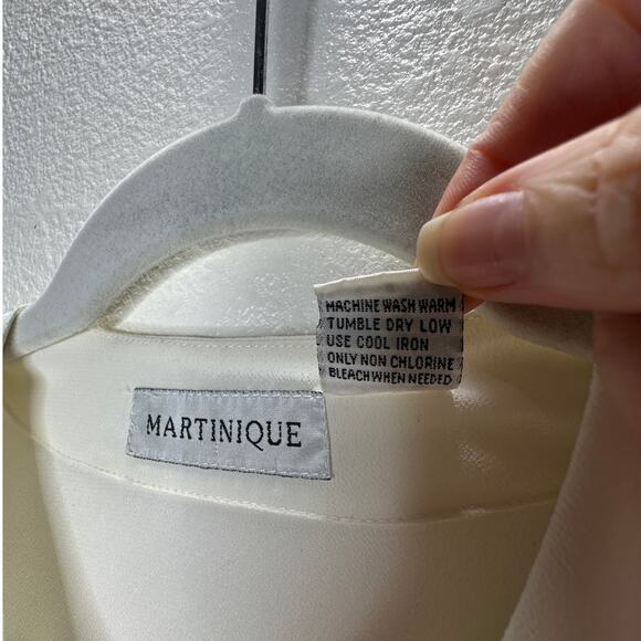 Martinique Ivory Long Sleeve V-Neck Bronze Button Up Blouse Top 6 - Picture 6 of 13